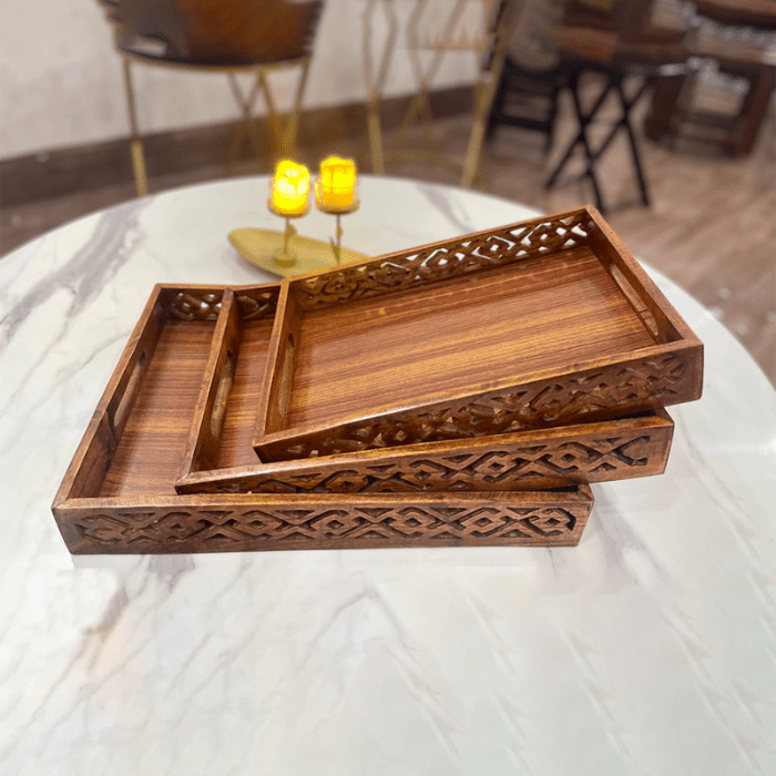 Wooden Serving Tray Set with handles Wood Serving Trays(pack of 3)