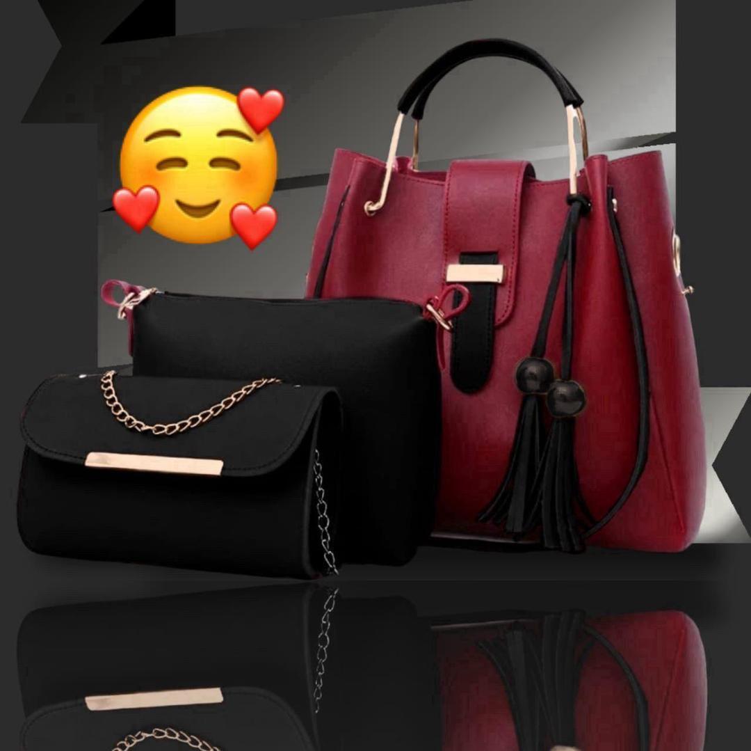 Stylish 3 Pcs Women's PU Leather Hand Bag Set in Multicolor