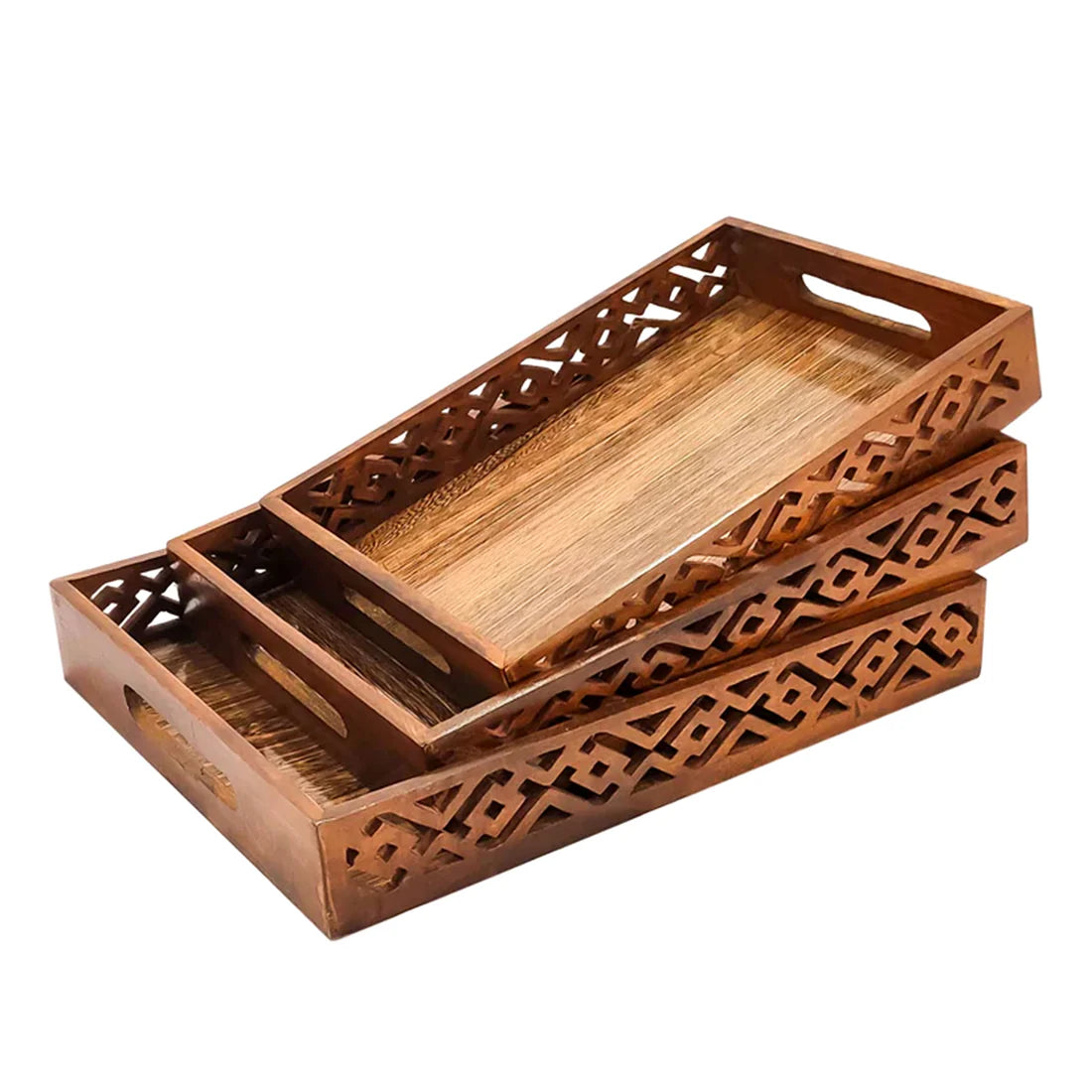 Wooden Serving Tray Set with handles Wood Serving Trays(pack of 3)